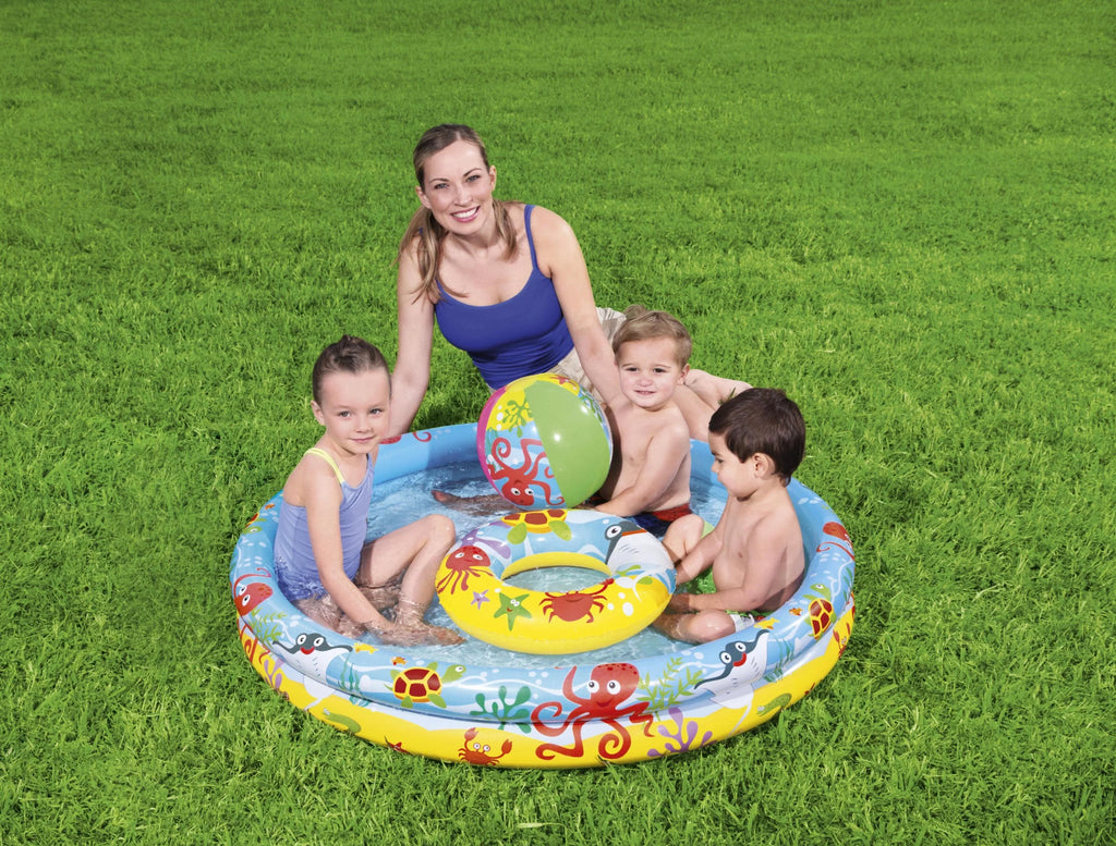 Inflatable Circle Baby Pool with Beach Ball and Swim Ring. H2OGO! 48in