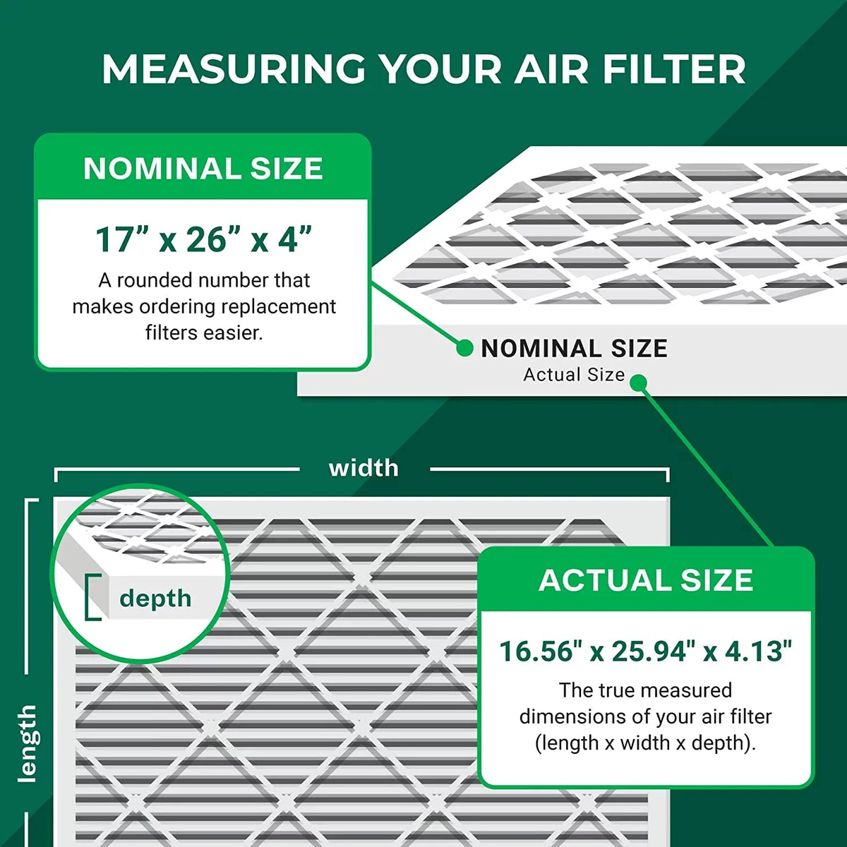 Filterbuy 17x26x4 MERV 8 Pleated HVAC AC Furnace Air Filters for Lennox x6664 (2-Pack)