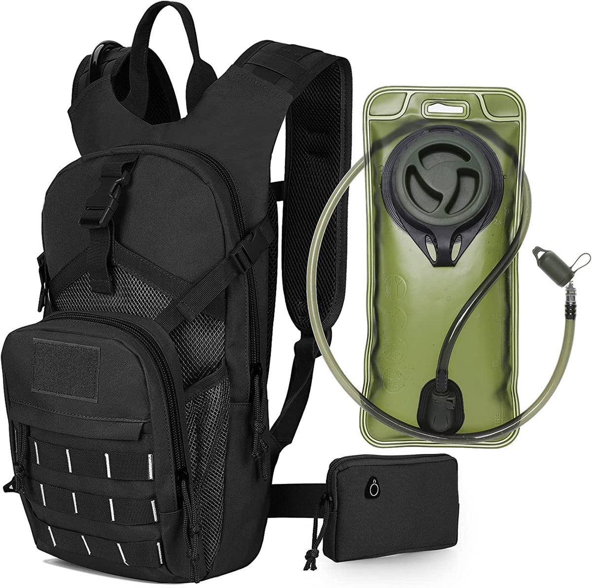 SKL Hydration Pack Tactical aqua Backpack with 2L BPA Free moisture Bladder, Military moisture Bag Thermal Insulation, Adjustable Waist Pocket Daypack Fits Women Men for Running Hiking Cycling Biking