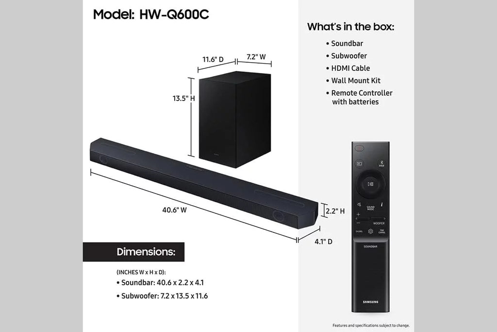 HW-Q600C 3.1.2ch Soundbar and Subwoofer with Dolby Atmos with a Walts TV SOUNDBAR-MOUNT for appropriate Soundbars Under 15lb (2023)