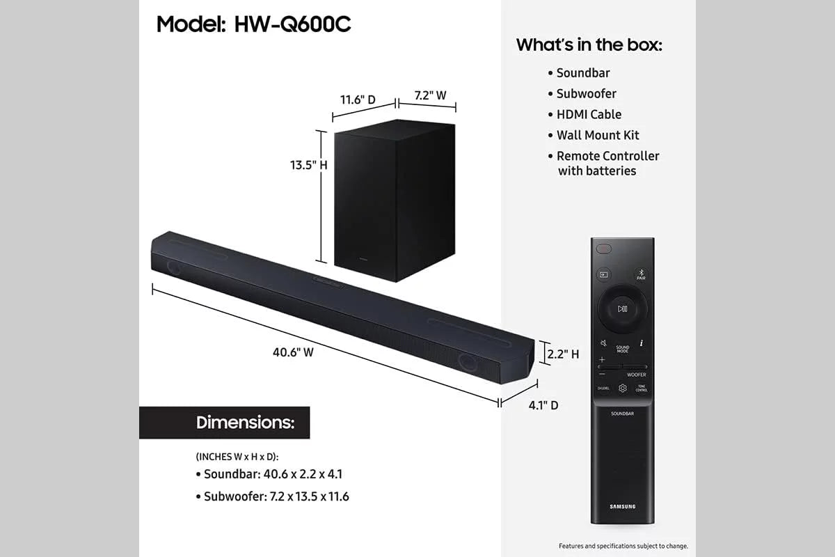 HW-Q600C 3.1.2ch Soundbar and Subwoofer with Dolby Atmos with a Walts TV SOUNDBAR-MOUNT for appropriate Soundbars Under 15lb (2023)
