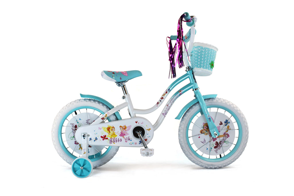 USToyOutlet 16" Cruiser Steel Frame Bicycle Coaster Brake One Piece Crank, White Full shield Chain Guard, Baby Blue Basket, Fenders & Rims, White Tire Kid's Bike - White/Baby Blue