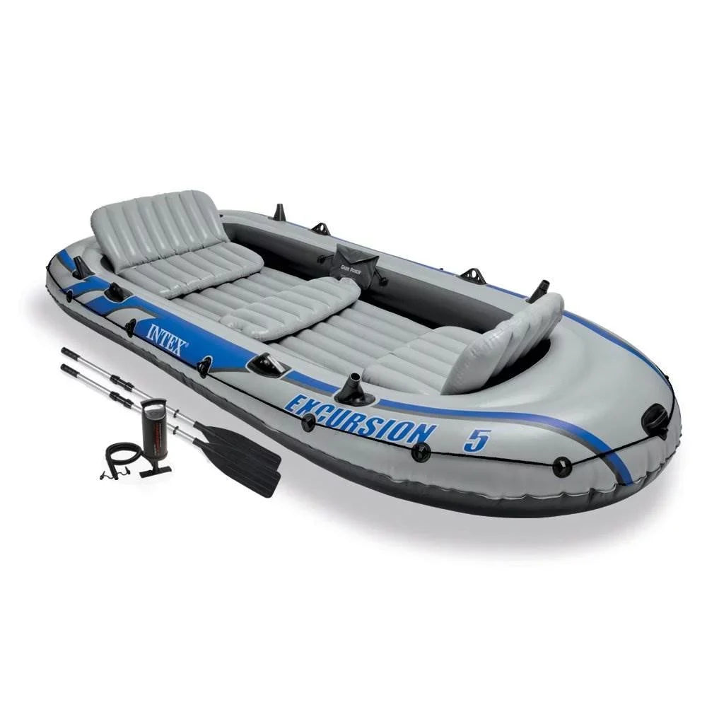 Intex 5 Person Fishing craft Set w/2 Oars & Eight Speed Trolling Motor