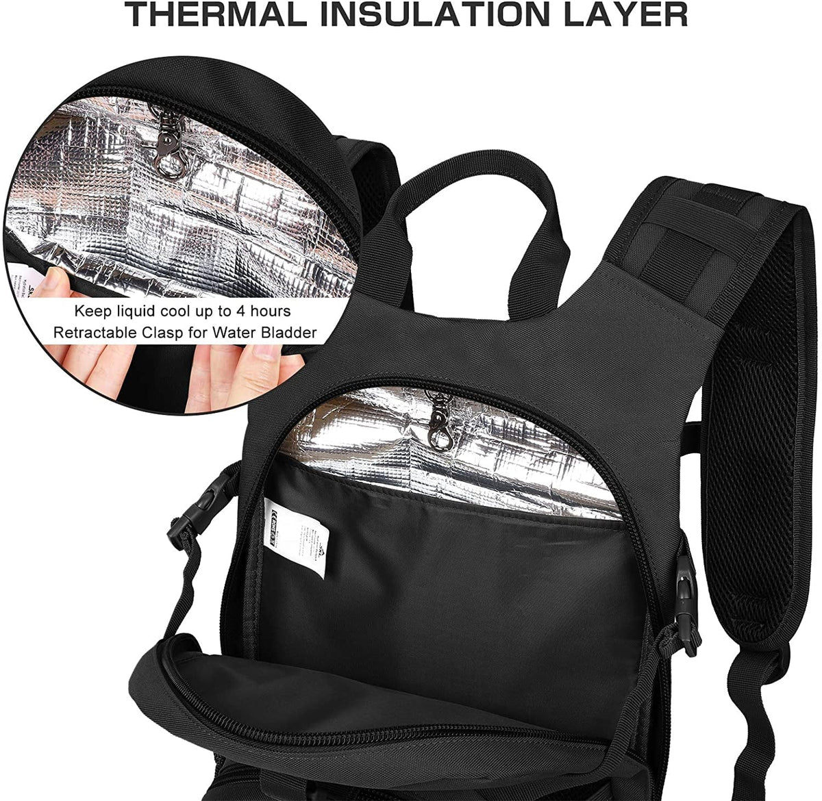SKL Hydration Pack Tactical aqua Backpack with 2L BPA Free moisture Bladder, Military moisture Bag Thermal Insulation, Adjustable Waist Pocket Daypack Fits Women Men for Running Hiking Cycling Biking