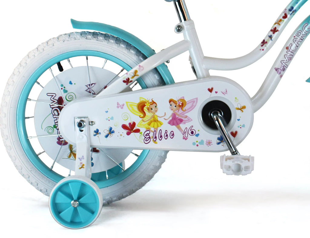 USToyOutlet 16" Cruiser Steel Frame Bicycle Coaster Brake One Piece Crank, White Full shield Chain Guard, Baby Blue Basket, Fenders & Rims, White Tire Kid's Bike - White/Baby Blue