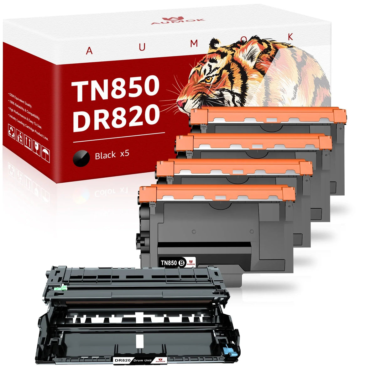 [4x Toner + 1x Drum]matching Toner&Drum Cartridge Replacement TN-850 DR-820 | Use with MFC-L5900DW HL-L6200DW HL-L6200DWT MFC-L5900DW MFC-L5800DW DCP-L5500DN Printers, black