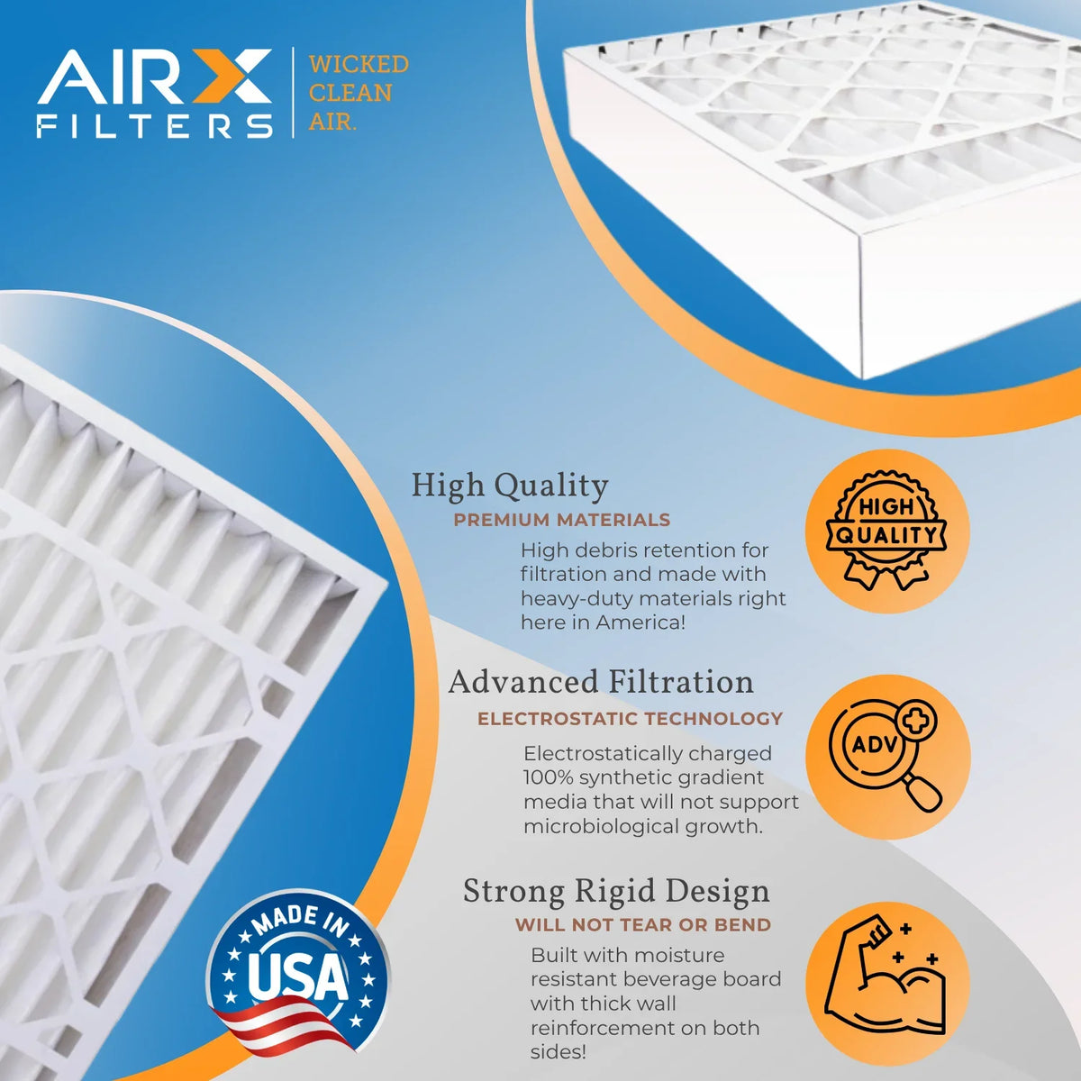20x25x5 Air Filter MERV 13 Comparable to MPR 1500 - 2200 & FPR 9 matching with Air Bear 255649-102 Premium USA Made 20x25x5 Furnace Filter 1 Single Filter by AIRX FILTERS WICKED CLEAN AIR.