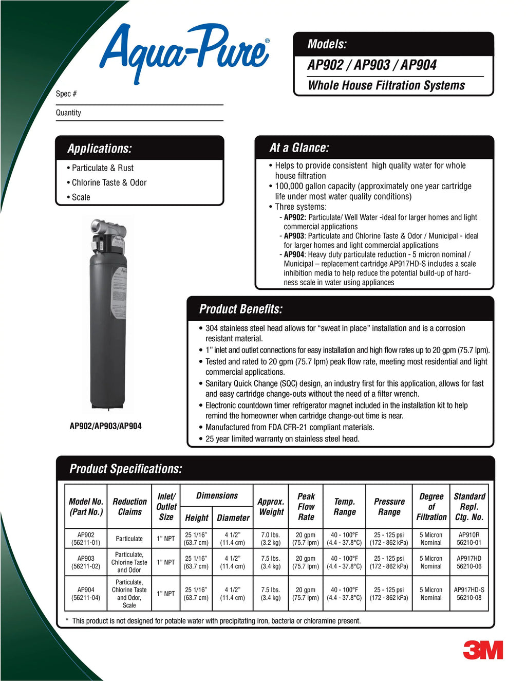 3M Aqua-Pure AP917HD-S Whole House moisture Filter Cartridge, Sanitary Quick-Change, for AP904 Systems