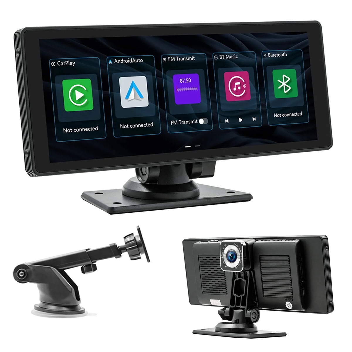 CAIHONG Portable 10.26" Wireless Carplay Screen & Android Auto with Adjustable & Detachable Mount, 2.5K Dash Cam & 1080P Backup Camera, HD IPS Touchscreen, GPS Navigation, Bluetooth, Car Stereo, Radio