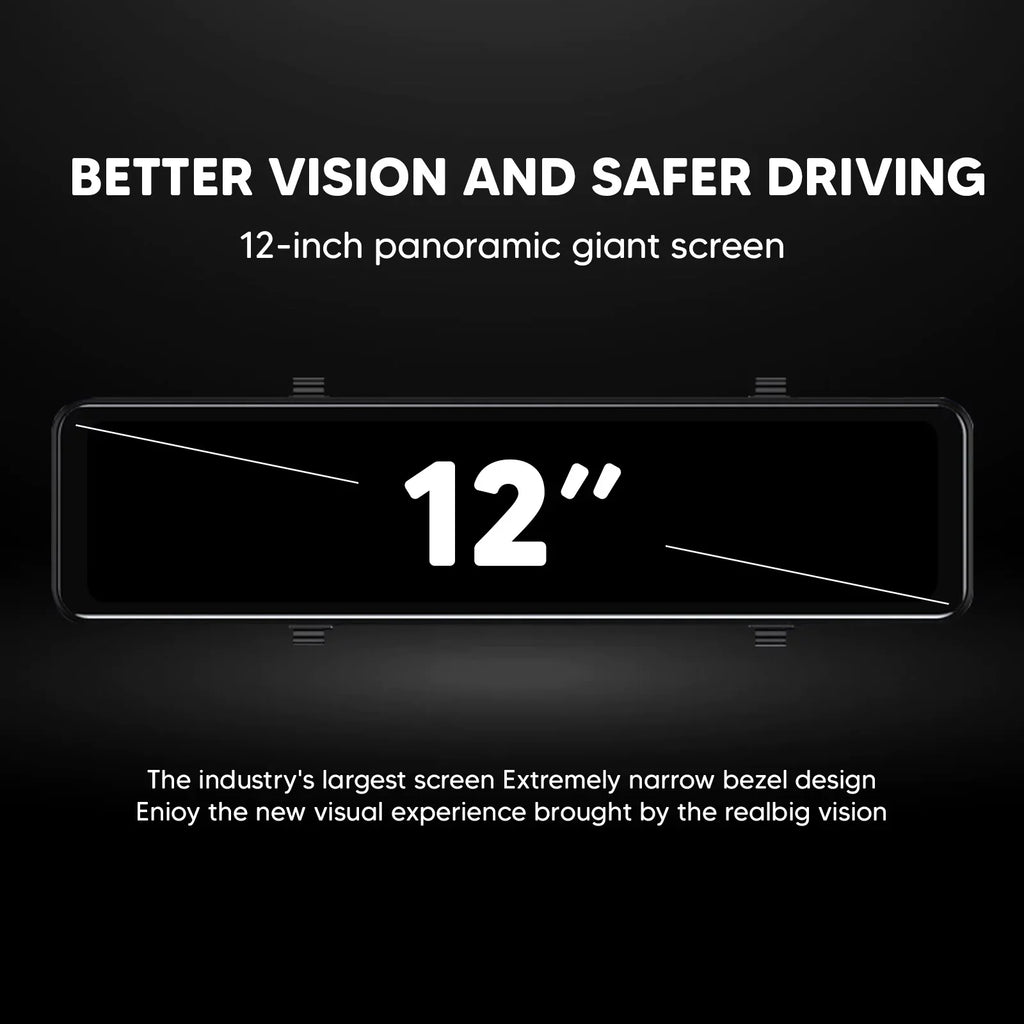 Car Rear View Mirror Camera Dual Dash Cam DVR Video Recorder Driving Recorder with Night Vision Panoramic Rearview Mirror with 4K 12" Full Touch Screen