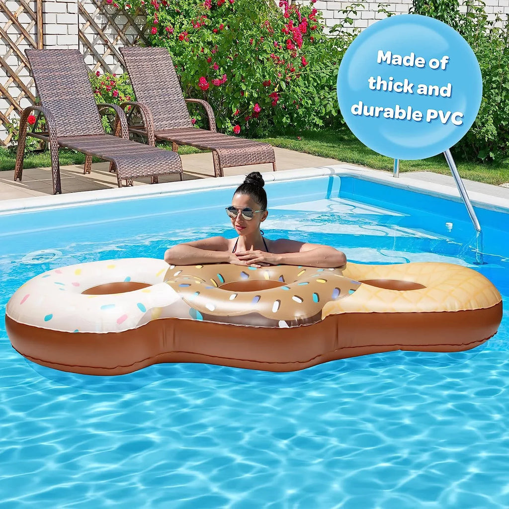 Aquamazing Ice Cream Cone Giant Inflatable XL Swimming Pool Float Tube for Kids, Adults- Huge 7 Ft Long - Mesh Sections Seats 3 People - Perfect for Summer