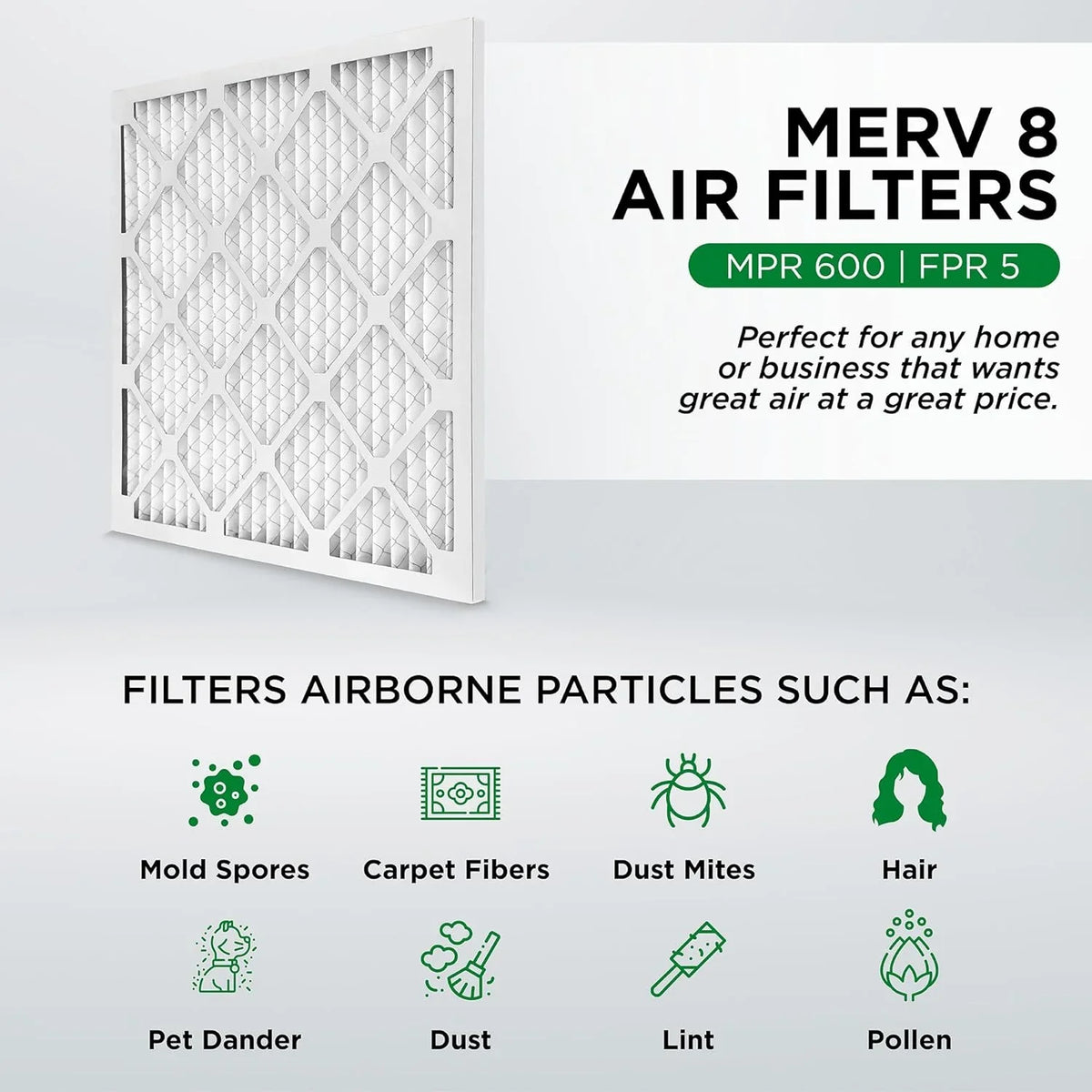 Ext Size: 19-1/2 X 21-3/4 X 3/4, White. Case Of 12. 20X22x1 MERV 8 Pleated HV Furne 1'' Air Filters By Pamlico