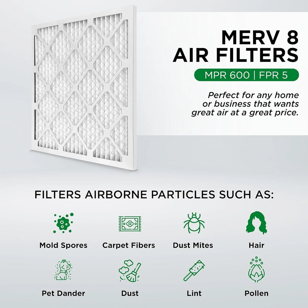 Ext Size: 17-3/4 X 17-3/4 X 3/4. Case Of 12. 18X18x1 MERV 8 Pleated HV Furne Air Filters