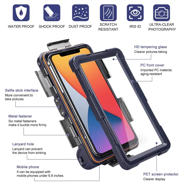 UrbanX Professional [15m/50ft] Swimming Diving Surfing Snorkeling Photo Video Waterproof Protective Case Underwater Housing for  Eluga A2 And all Phones Up to 6.9 Inch LCD with Lanyard