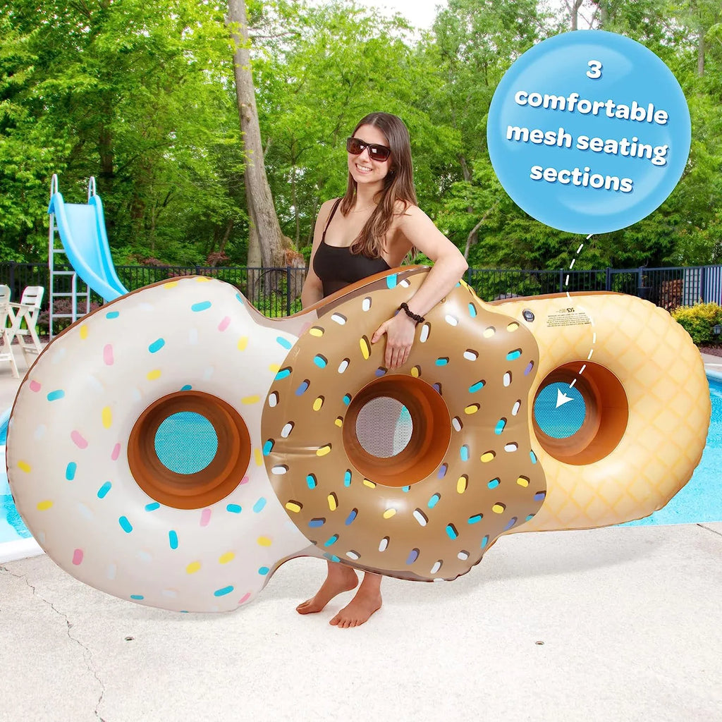Aquamazing Ice Cream Cone Giant Inflatable XL Swimming Pool Float Tube for Kids, Adults- Huge 7 Ft Long - Mesh Sections Seats 3 People - Perfect for Summer