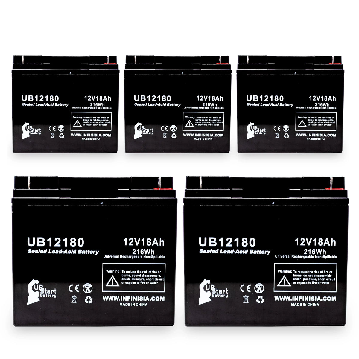 5x Pack - suitable General Power GPS2K12061 Battery - Replacement UB12180 Universal Sealed Lead Acid Battery (12V, 18Ah, 18000mAh, T4 Terminal, AGM, SLA)