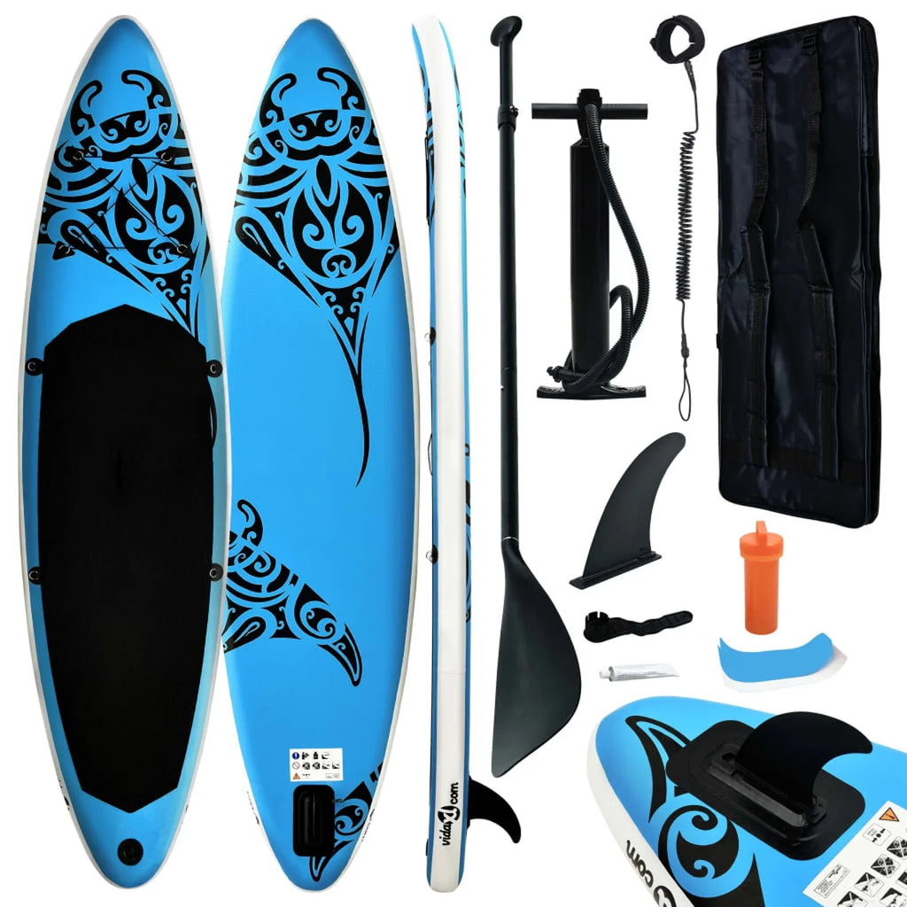 Inflatable Paddleboard Set 144.1"x29.9"x5.9" Blue