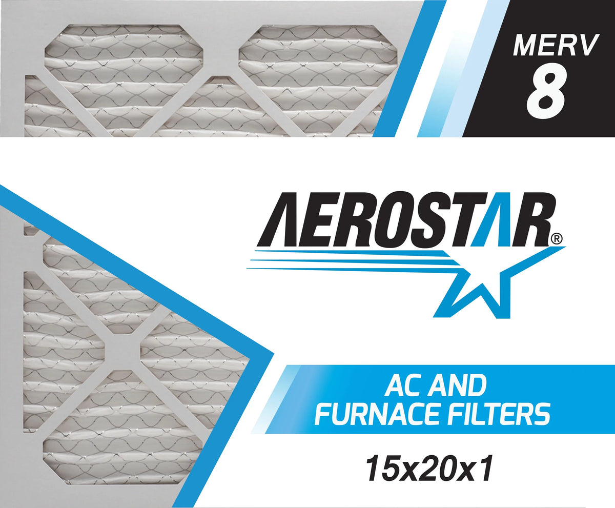 Aerostar 15x20x1 MERV  8, Pleated Air Filter, 15x20x1, Box of 6, Made in the USA