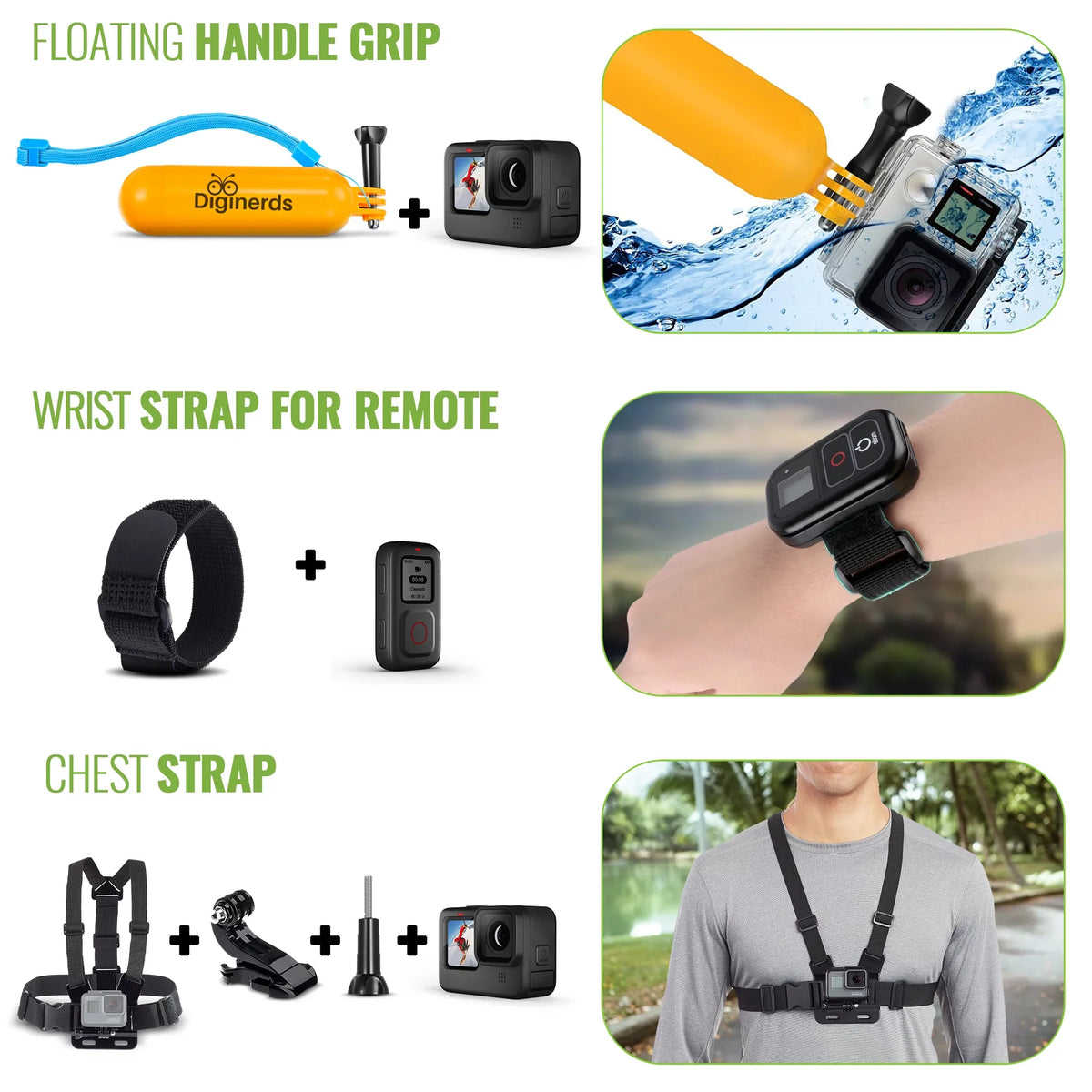 DiGiNerds - 50-in-1 Action Camera Accessory Kit, matching for GoPro, Fusion, Insta360, DJI, AKASO
