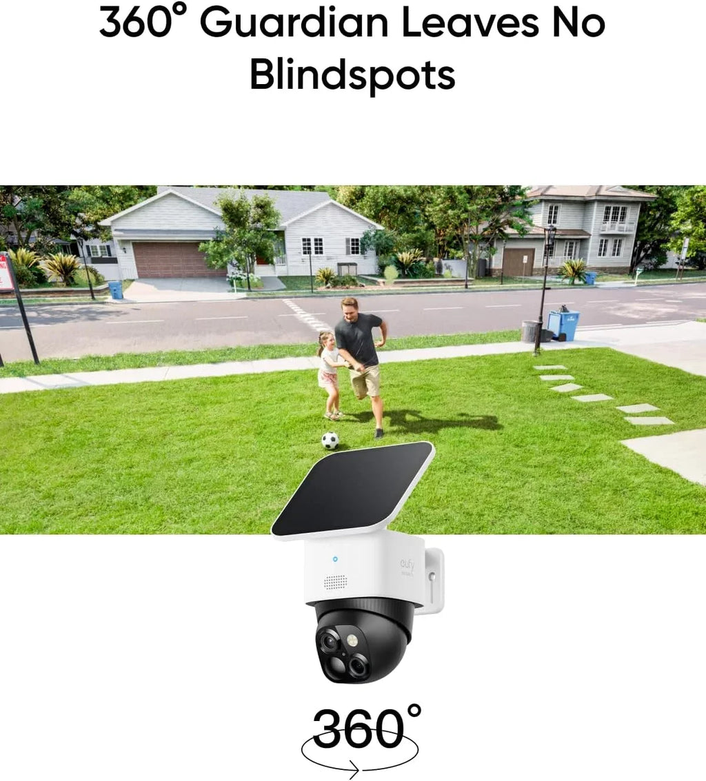 eufy Security SoloCam S340, Solar Security Camera, Wireless Outdoor Camera, 360° Surveillance, No Blind Spots, 2.4 GHz Wi-Fi, No Monthly Fee, HomeBase S380 suitable