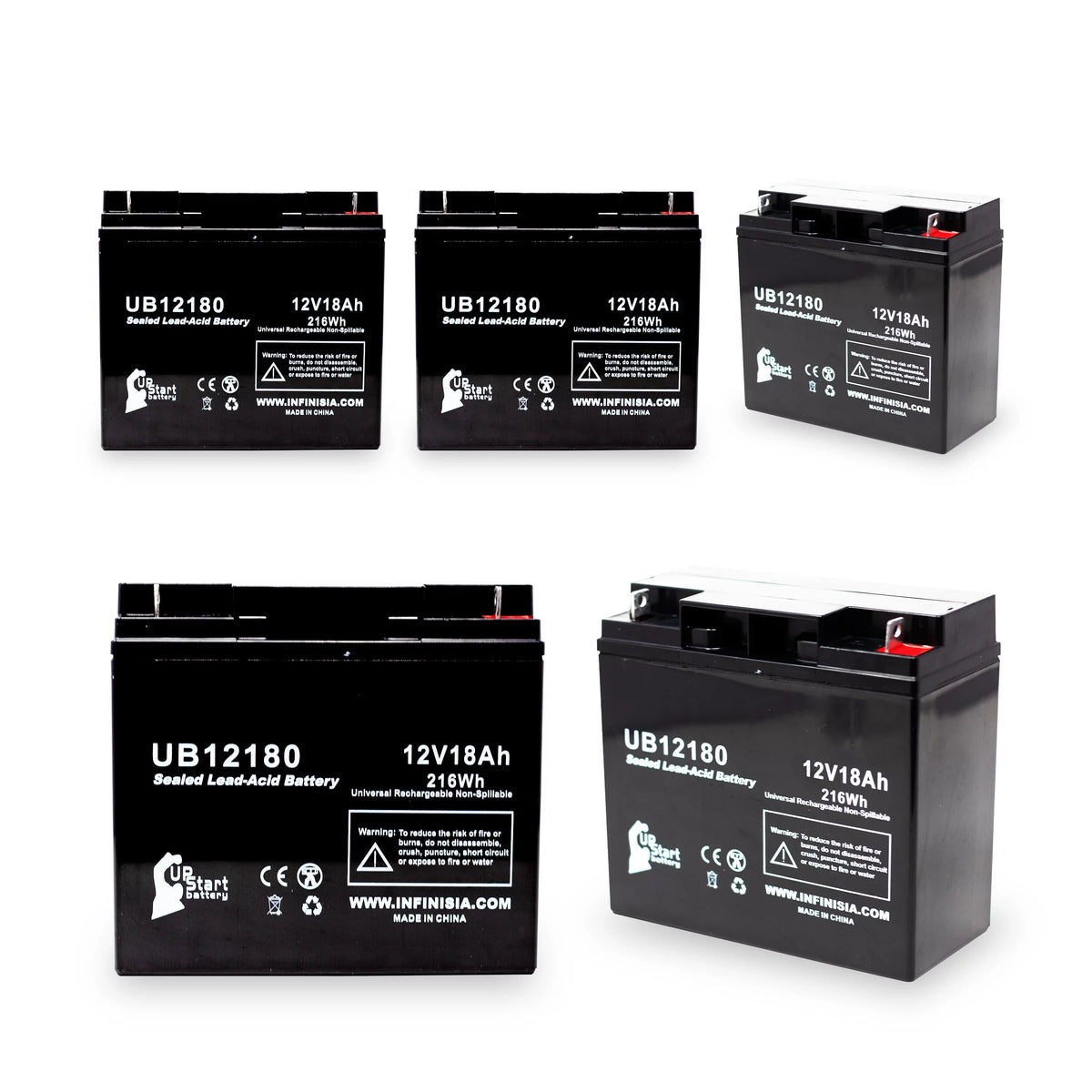 5x Pack - suitable General Power GPS2K12061 Battery - Replacement UB12180 Universal Sealed Lead Acid Battery (12V, 18Ah, 18000mAh, T4 Terminal, AGM, SLA)