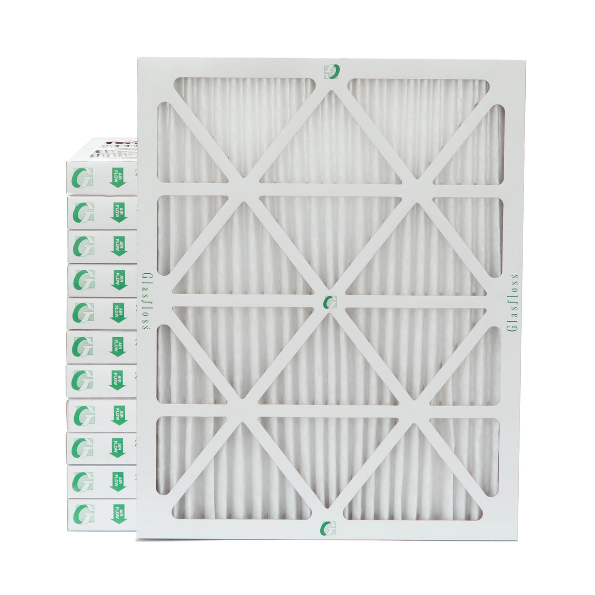 Actual Size: 19-1/2 x 24-1/2 x 1-3/4. Case of 12. Glasfloss ZL 20x25x2 MERV 10 Pleated 2" Inch AC Furnace Air Filters