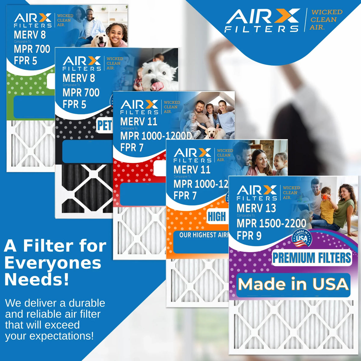 20x25x5 Air Filter MERV 13 Comparable to MPR 1500 - 2200 & FPR 9 matching with Air Bear 255649-102 Premium USA Made 20x25x5 Furnace Filter 1 Single Filter by AIRX FILTERS WICKED CLEAN AIR.