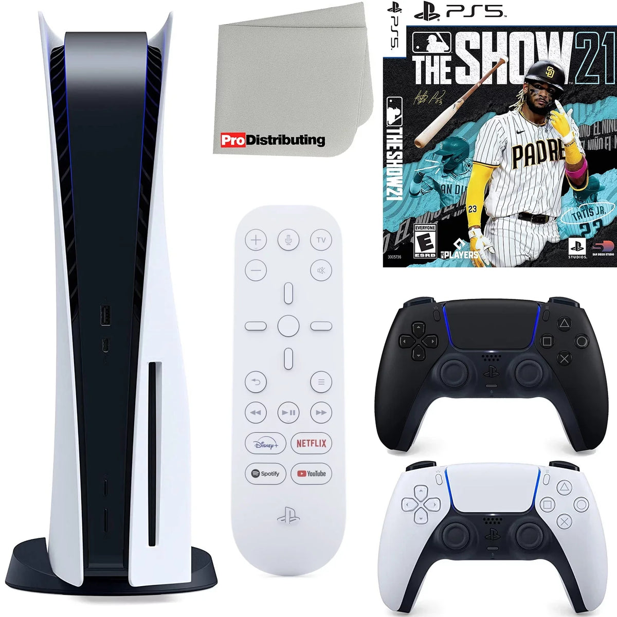 Playstation 5 Disc Version ( PS5 Disc) with Midnight Black Extra Controller, Media Remote, MLB The Show 21, Accessory Starter Kit and Microfiber Cleaning Cloth Bundle