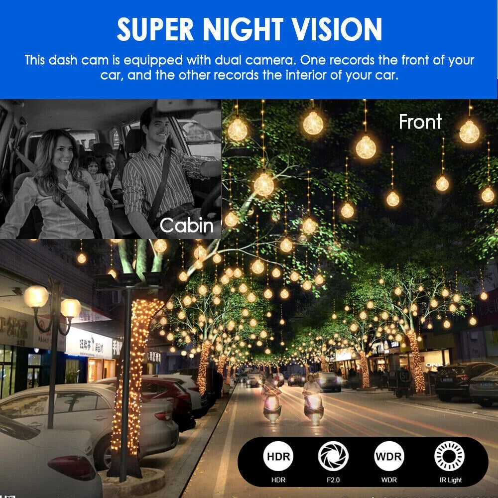 Jahyshow Car DVR Dash Cam Video Recorder G-Sensor Dual Lens Front 1080P w/ Inside Camera