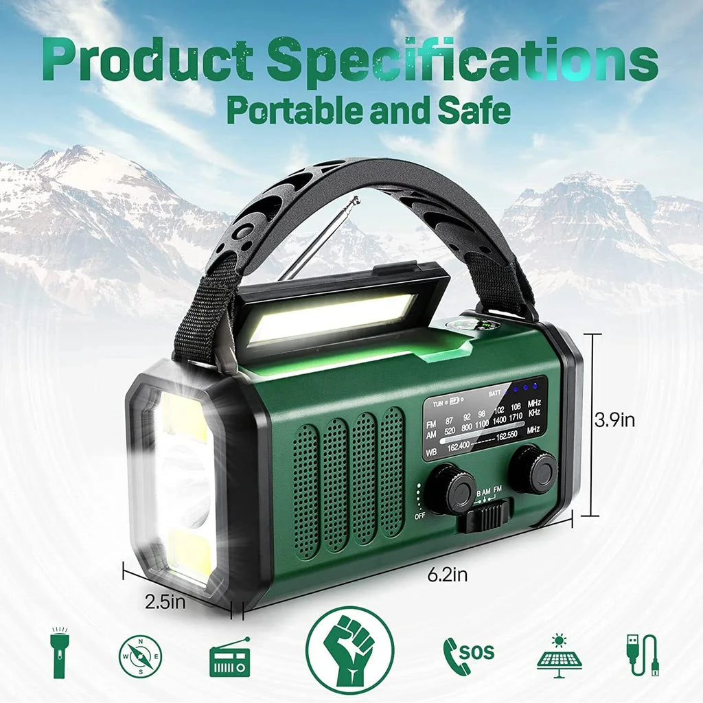 10000mAh Emergency Solar Hand Crank climate Radio Power Bank Charger with Flashlight