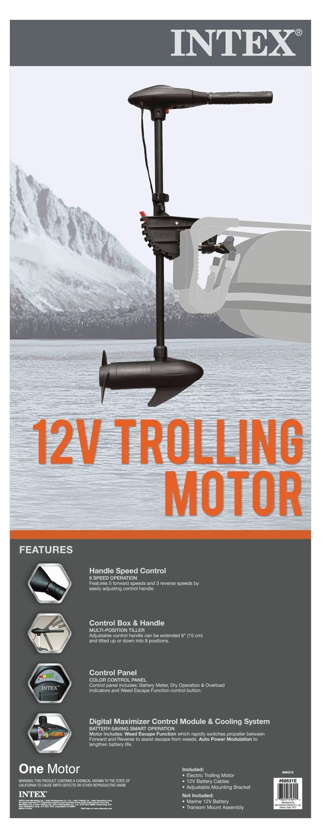 Intex 5 Person Fishing craft Set w/2 Oars & Eight Speed Trolling Motor