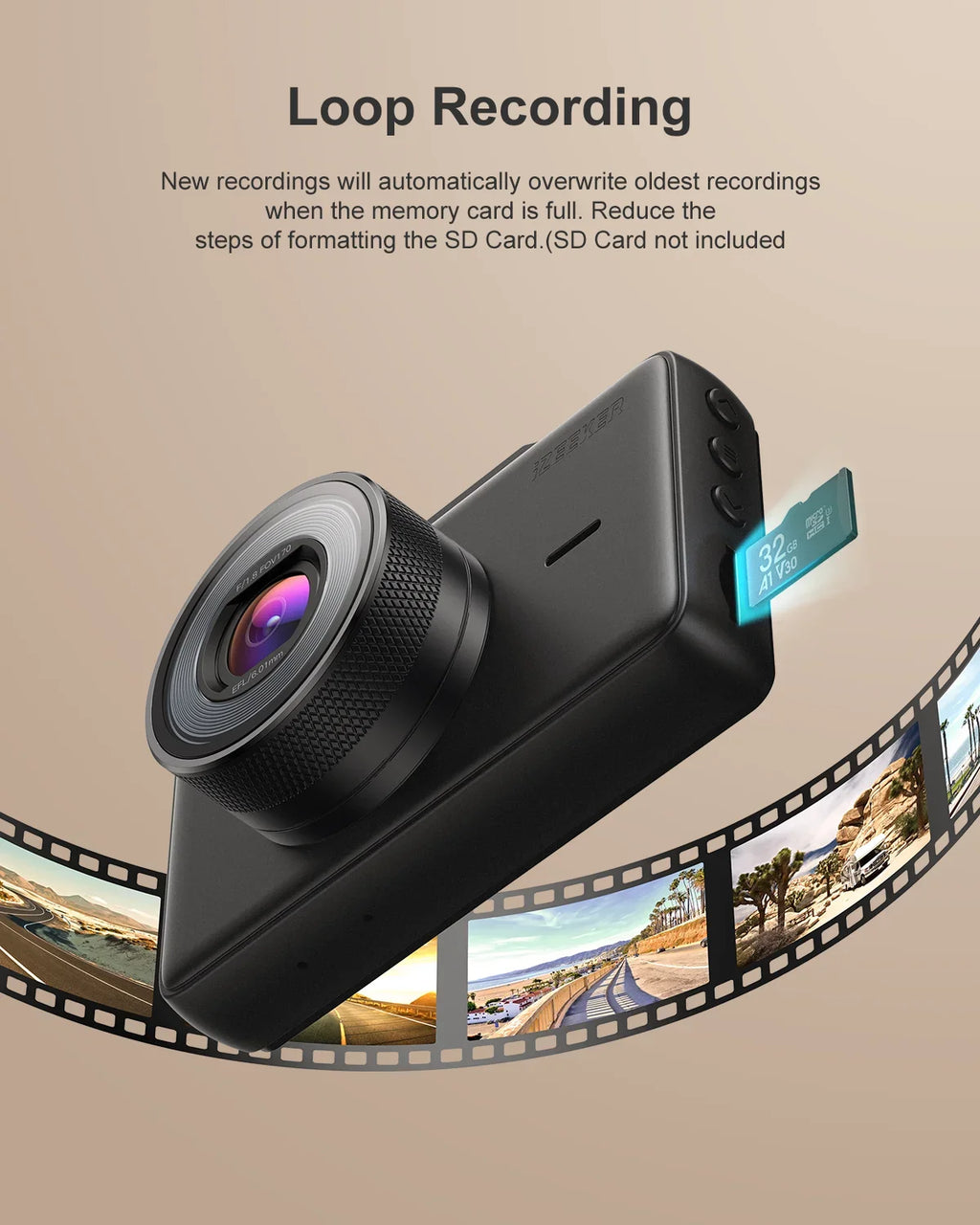iZEEKER Dash Cam GD100 1080P Car Dash Camera, 3" LCD Screen 170° Wide Angle, G-Sensor, Accident Record, Loop Recording,Black