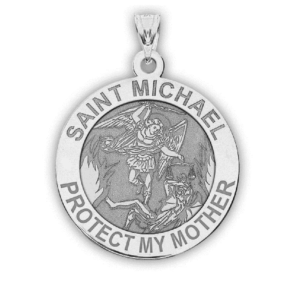 Picturesongold.Com Saint Michael - Protect My Mother - Religious Medal  1 inch in Solid 14K Yellow Gold