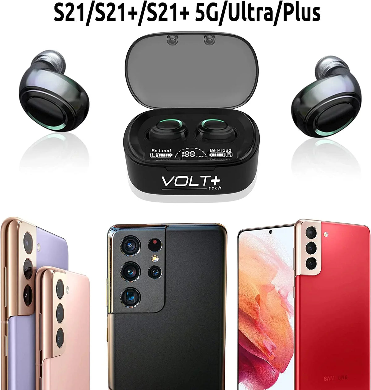 Wireless V5.1 PRO Earbuds matching with  Galaxy S22+/ 5G/Plus/Ultra IPX3 BlueTooth Touch Waterproof / Sweatproof / Noise Reduction with Mic (Black)