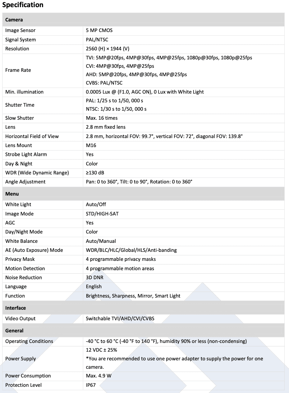LTS CMHR9252W-28CF HD TVI 5MP 247 Full Color 2.8mm 131ft Light WDR Bullet Camera LTCMHR9252W-28CF