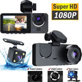 Hanru 1080P 3 Channel Front Rear Inside Dash Cam, Dash Camera, DVR Backup Cam for Cars, Three Way Triple Car Driving Recorder, 170°, Night Vision, Loop Recording, G-Sensor, Parking Monitor, WDR