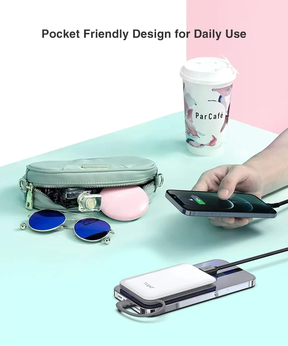 TG90 4500mah Mini Portable Charger with Built-in Cable, Small Power Bank Portable Cell Phone Charger suitable with iPhone 13/13 Pro Max/12/12 Pro Max/11/11 Pro Max/X/XS/8/7/6/SE and More White
