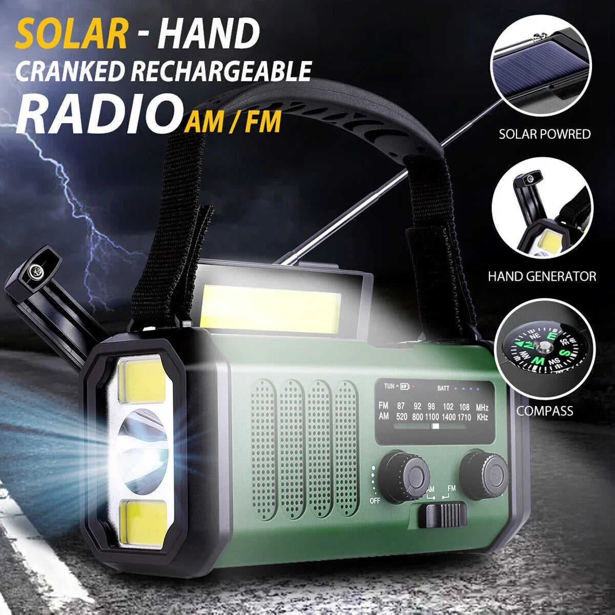 10000mAh Emergency Solar Hand Crank climate Radio Power Bank Charger with Flashlight