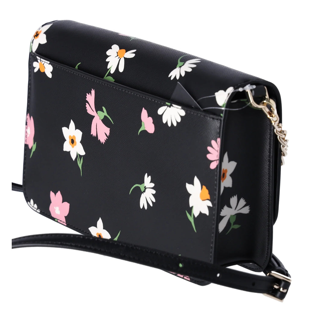Kate Spade Madison Black Floral Waltz Flap Convertible Crossbody KF441