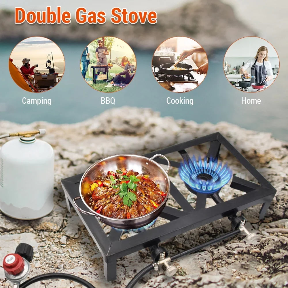 Htovila Propane Gas Double Cast Iron Stove for Patio Camping BBQ Cooking (Standard),  Furnace for  Excursions