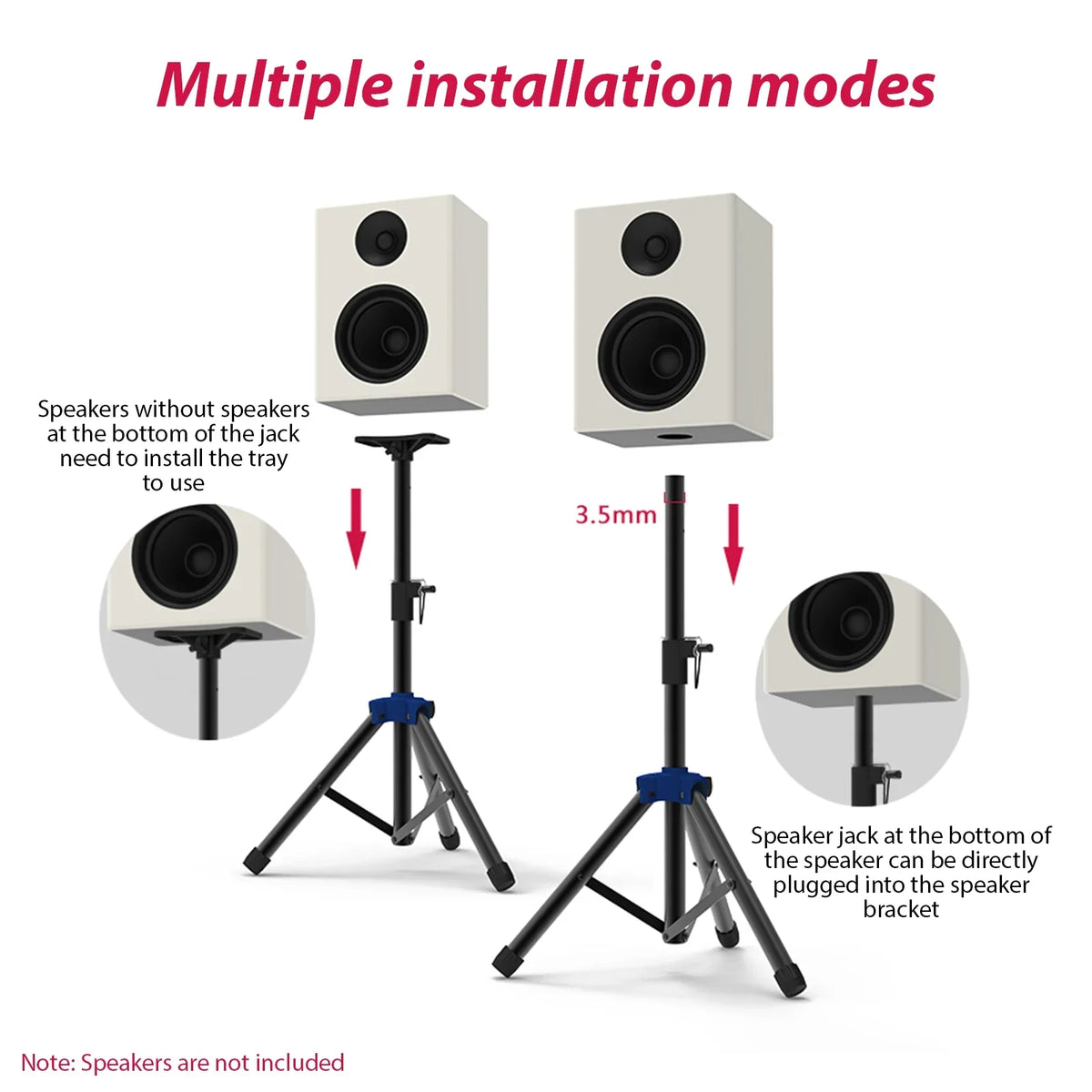 Bisofice Speaker Stand for Studio Speaker, Adjustable Height Tripod Stand with Non slip Base, Heavy Duty Bracket for Surround Sound Performance