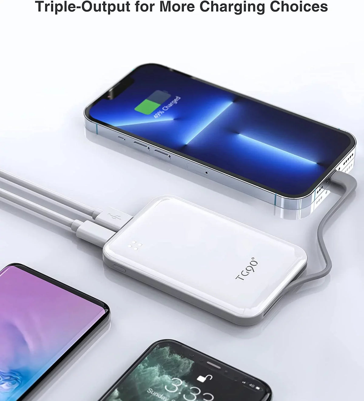 TG90 4500mah Mini Portable Charger with Built-in Cable, Small Power Bank Portable Cell Phone Charger suitable with iPhone 13/13 Pro Max/12/12 Pro Max/11/11 Pro Max/X/XS/8/7/6/SE and More White