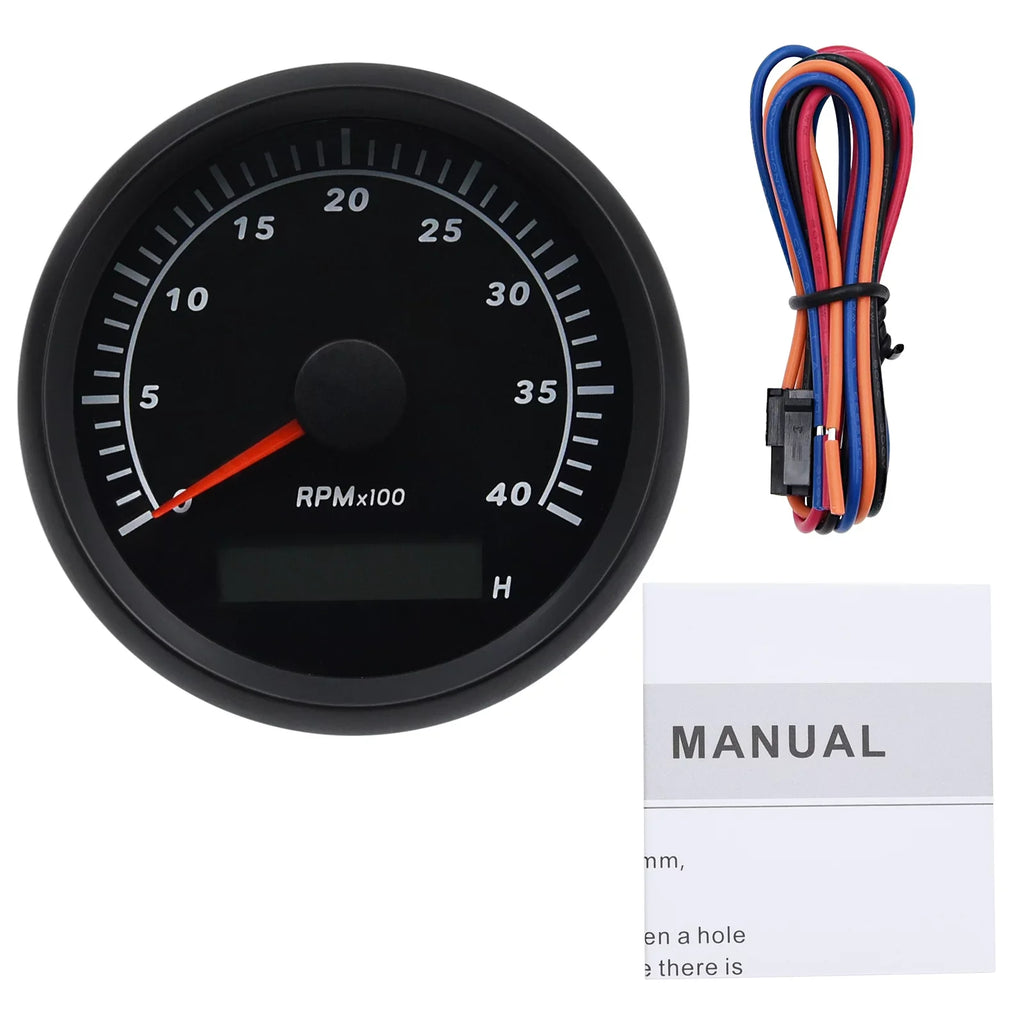 Geloo Marine Tachometer Hour Meter Waterproof Tachometer Gauge 0-4000RPM 85mm for Car craft Truck RV