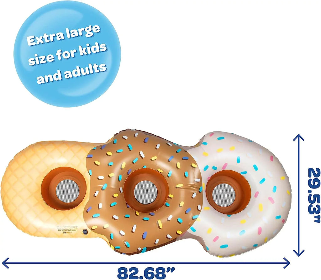 Aquamazing Ice Cream Cone Giant Inflatable XL Swimming Pool Float Tube for Kids, Adults- Huge 7 Ft Long - Mesh Sections Seats 3 People - Perfect for Summer