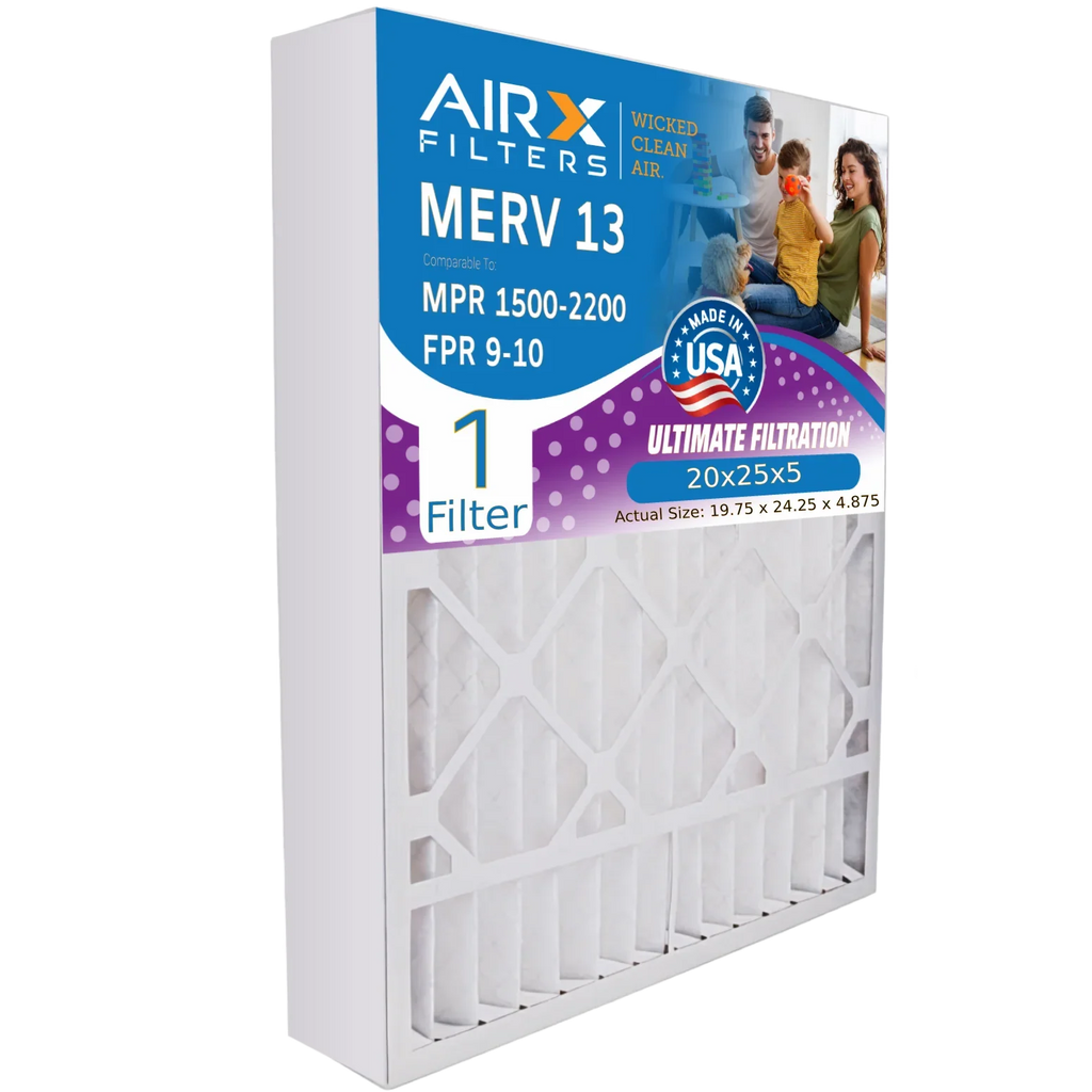 20x25x5 Air Filter MERV 13 Comparable to MPR 1500 - 2200 & FPR 9 matching with Air Bear 255649-102 Premium USA Made 20x25x5 Furnace Filter 1 Single Filter by AIRX FILTERS WICKED CLEAN AIR.